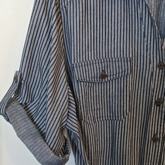 Vintage Retro-chic style denim look striped button front dress - 3X - Picture 3 of 9
